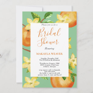Italian lemon orange floral script bridal shower invitation