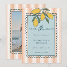 Italian Lemon Peach Stripe Blue Coastal Wedding