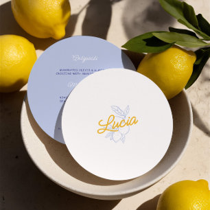 Italian Lemon Round Wedding Place Card & Menu 