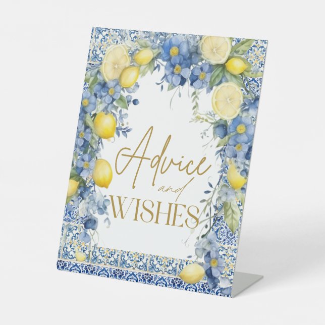 Italian Lemon Tiles Advice Wishes Bridal Shower Pedestal Sign (Front)