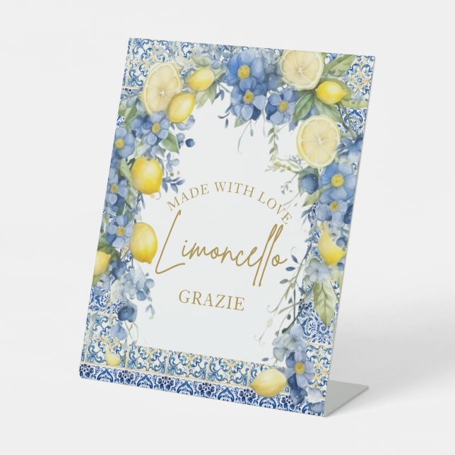 Italian Lemon Tiles Italy Bridal Shower Limoncello Pedestal Sign (Front)