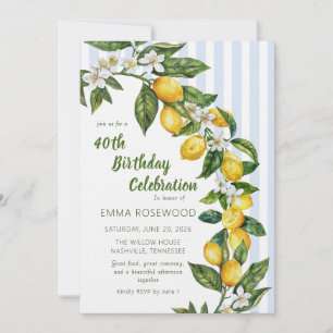 Italian Lemon Watercolor 40th Birthday Celebration Invitation