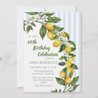 Italian Lemon Watercolor 60th Birthday Celebration Invitation