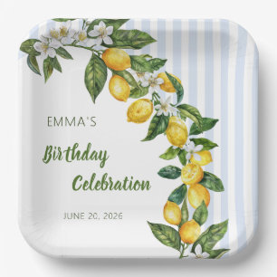Italian Lemon Watercolor Birthday Celebration Paper Plate