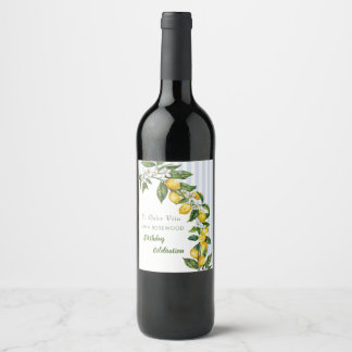 Italian Lemon Watercolor Birthday Celebration Wine Label