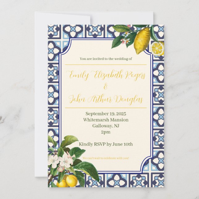 Italian Lemon Wedding Invitation (Front)