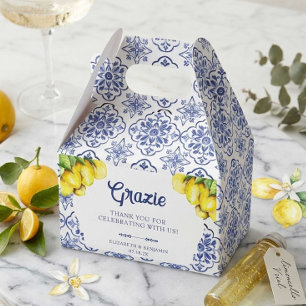 Italian Lemon Wedding Mediterranean Blue Tile  Favour Box
