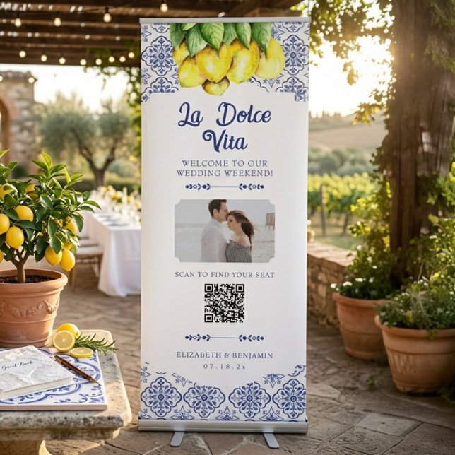 Italian Lemon Wedding QR Code Seating Chart Photo Retractable Banner (Creator Uploaded)