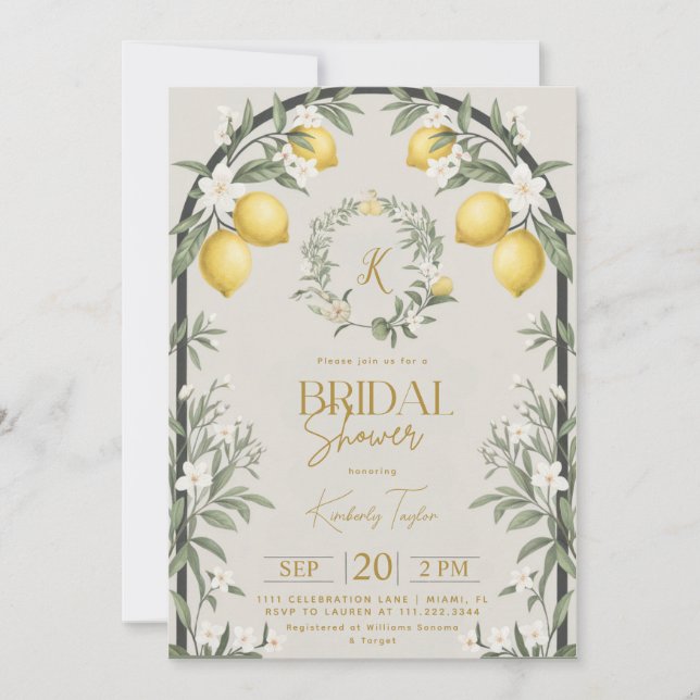 Italian Lemons Arch Floral Bridal Shower Invitation (Front)