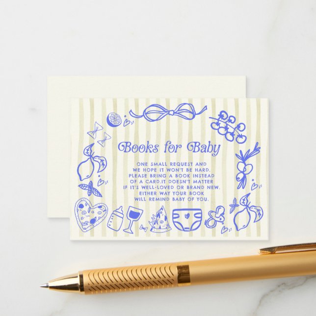 Italian Lemons Baby Shower Books for Baby Enclosure Card (Front/Back In Situ)