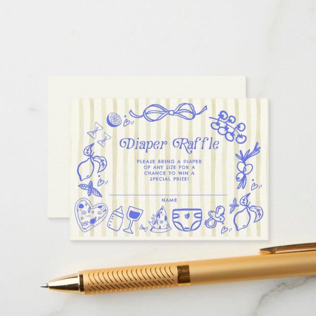 Italian Lemons Baby Shower Diaper Raffle Enclosure Card (Front/Back In Situ)