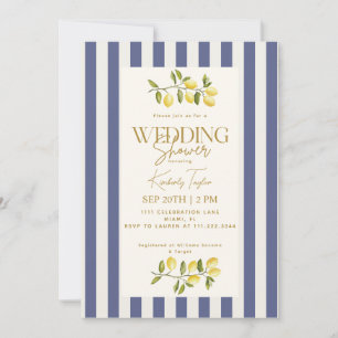 Italian Lemons Blue Striped Wedding Shower Invitation