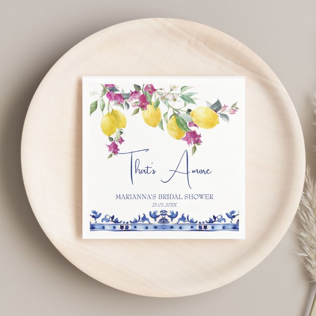Italian lemons bougainvillea citrus bridal shower napkin (That's amore Italian lemons bougainvillea Mediterranean citrus bridal shower printed napkins)