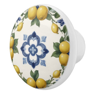 Italian Lemons & Citrus Fruit with Blue Clover Ceramic Knob