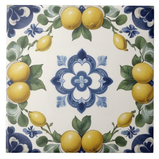 Italian Lemons & Citrus Fruit with Blue Clover Tile (Front)