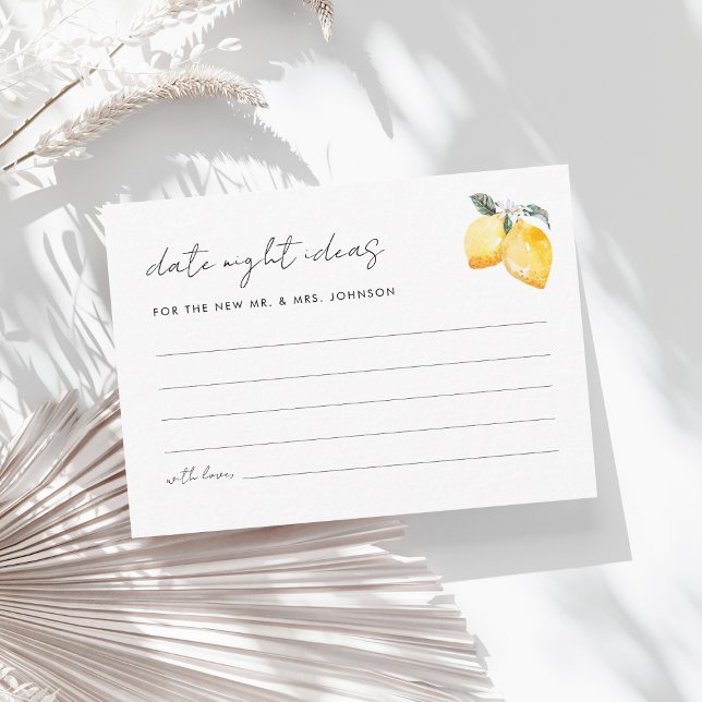 Italian lemons Date Night Ideas Bridal Shower Enclosure Card (Creator Uploaded)