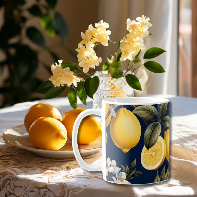 Italian Lemons on Navy Pattern Coffee Mug (Creator Uploaded)