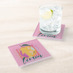 Italian Limon Lemon Pink Glass Coaster