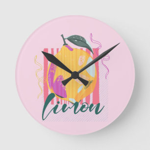 Italian Limon Lemon Pink Round Clock