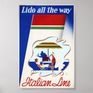  Italian Line Cruise Ship Poster Mid-Century Style