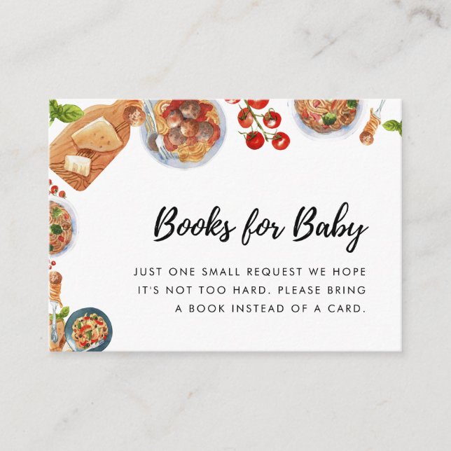 Italian Little Meatball Baby Shower Books for Baby Enclosure Card (Front)