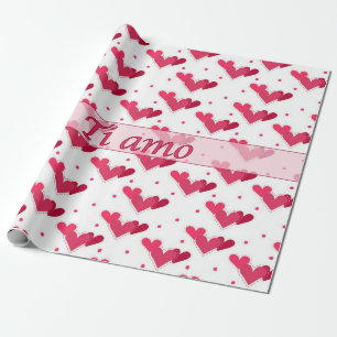 Italian Love Red Hearts Dots on White Wrap Paper