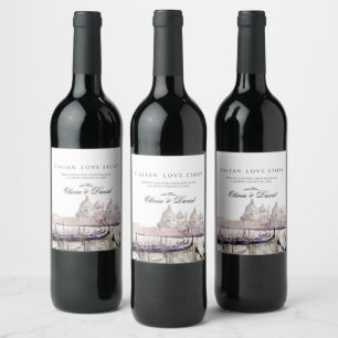 Italian Love Story Venice Script Wedding Wine Label