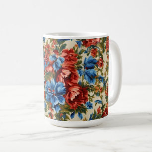Italian Lush Red and Blue Flowers with Lush Leaves Coffee Mug