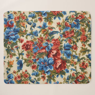 Italian Lush Red and Blue Flowers with Lush Leaves Sherpa Blanket