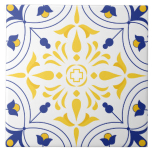 Italian Maiolica Blue Yellow Mediterranean Tile
