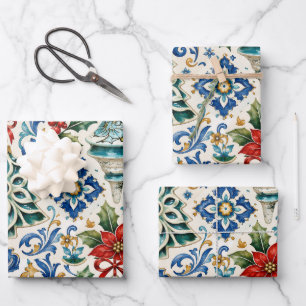 Italian Majolica Christmas Wrapping Paper Sheets