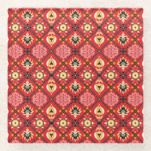 Italian Majolica: Embroidered Floral Tile. Glass Coaster