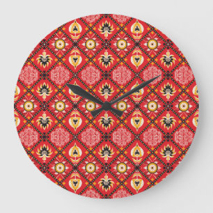 Italian Majolica: Embroidered Floral Tile. Large Clock