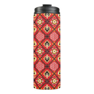 Italian Majolica: Embroidered Floral Tile. Thermal Tumbler