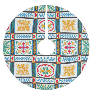 Italian Majolica Embroidery: Mediterranean Floral Brushed Polyester Tree Skirt