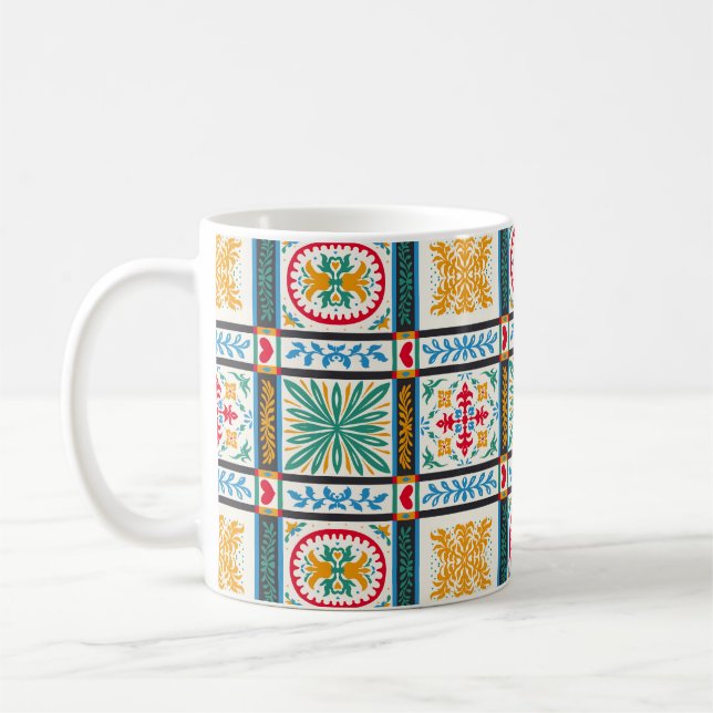 Italian Majolica Embroidery: Mediterranean Floral  Coffee Mug (Left)