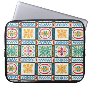 Italian Majolica Embroidery: Mediterranean Floral Laptop Sleeve