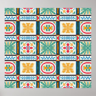 Italian Majolica Embroidery: Mediterranean Floral  Poster
