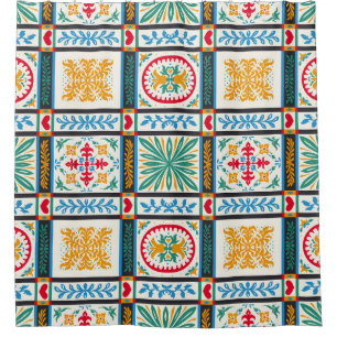 Italian Majolica Embroidery: Mediterranean Floral Shower Curtain