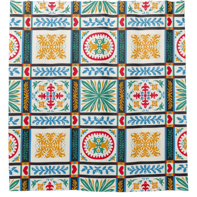 Italian Majolica Embroidery: Mediterranean Floral  Shower Curtain (Front)