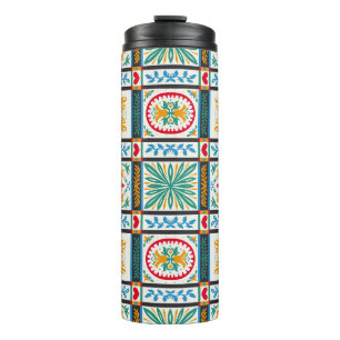 Italian Majolica Embroidery: Mediterranean Floral Thermal Tumbler