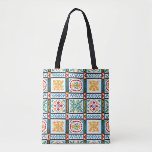 Italian Majolica Embroidery: Mediterranean Floral  Tote Bag