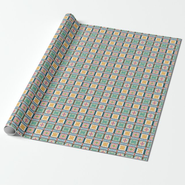 Italian Majolica Embroidery: Mediterranean Floral  Wrapping Paper (Unrolled)