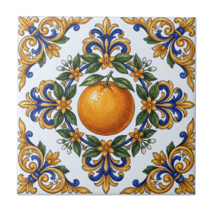 Italian Majolica Orange Citrus Design Tile