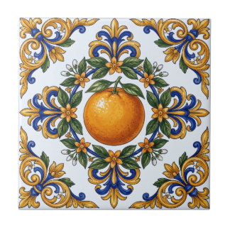Italian Majolica Orange Citrus Design Tile