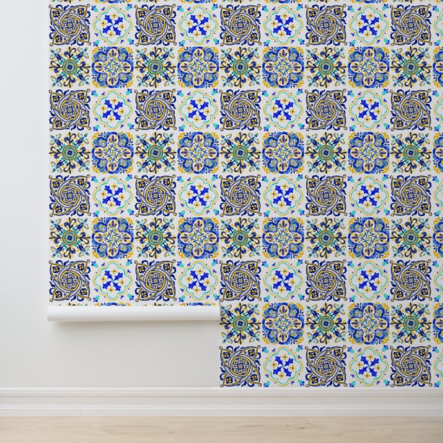 Italian Majolica Style Tile Pattern Wallpaper (Application)
