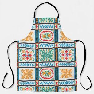 Italian majolica tile. Embroidery with flowers and Apron