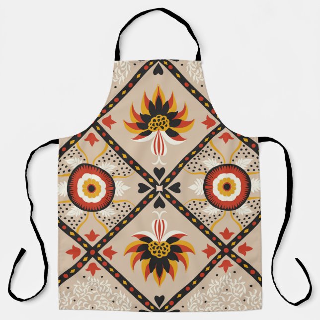 Italian majolica tile. Embroidery with flowers and Apron (Front)