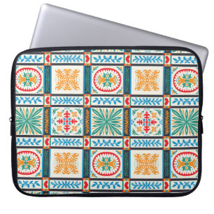 Italian majolica tile. Embroidery with flowers and Laptop Sleeve