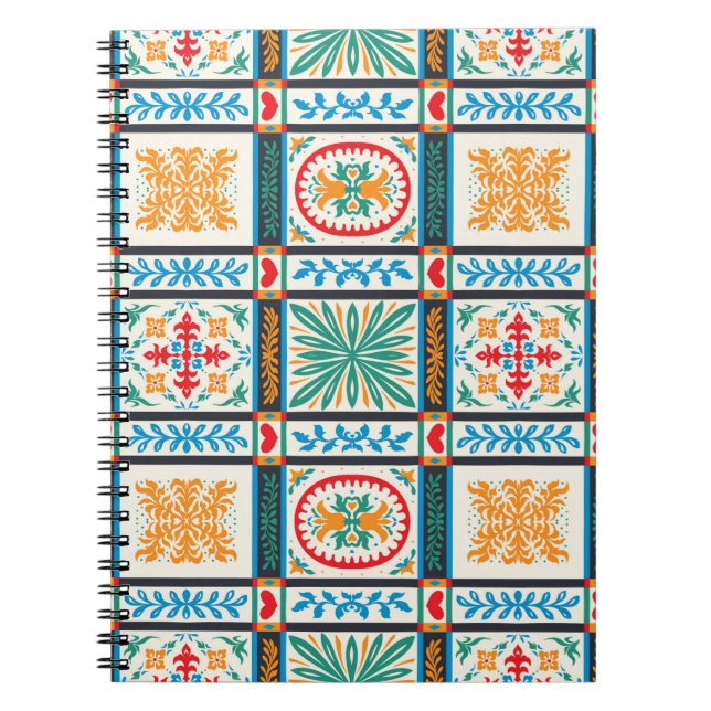 Italian majolica tile. Embroidery with flowers and Notebook (Front)